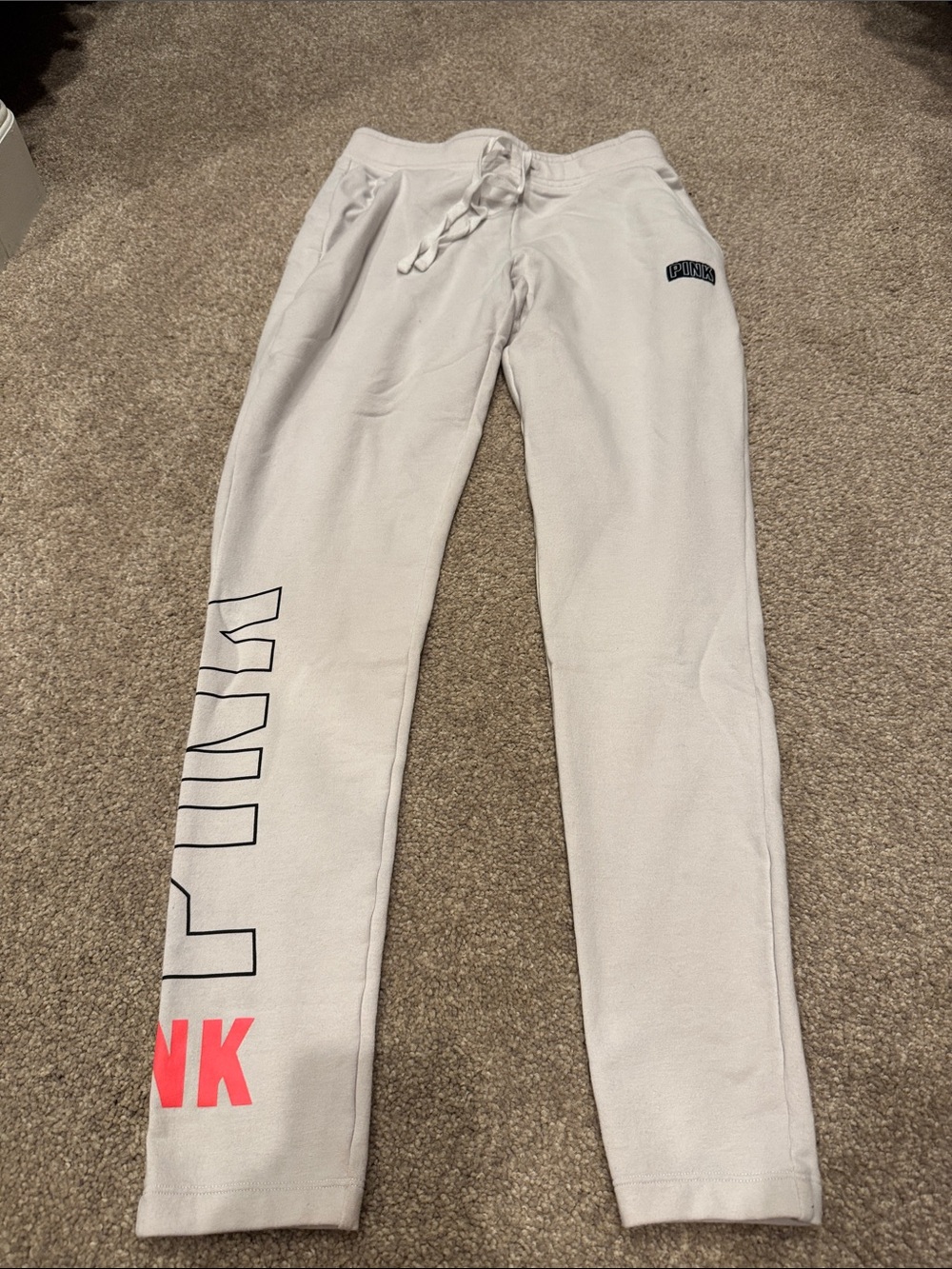 PINK Victoria's Secret White Joggers with Pink Logo